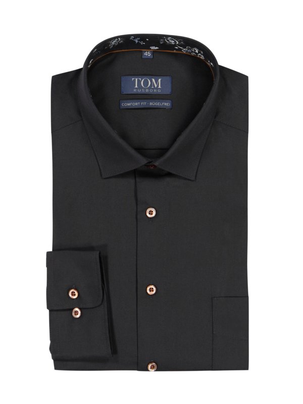 Tom Rusborg, Košile s ozdobným podšitím, Comfort Fit černá 49