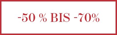 Rabatt von 50% bis 70% auf alle Artikel im roten Rahmen mit weißem Hintergrund