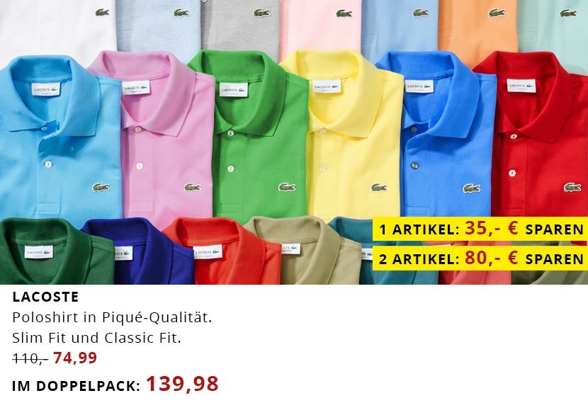 Lacoste Poloshirt Pique-Qualität  im Doppelpack