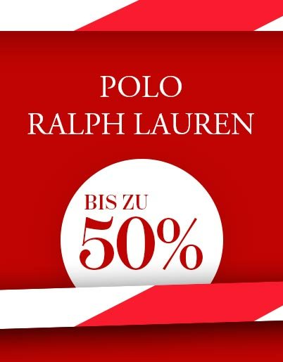 Polo Ralph Lauren Angebot bis zu 50% Rabatt auf rotem Hintergrund mit weißen Akzenten