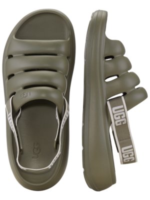 Slides with elastic heel strap