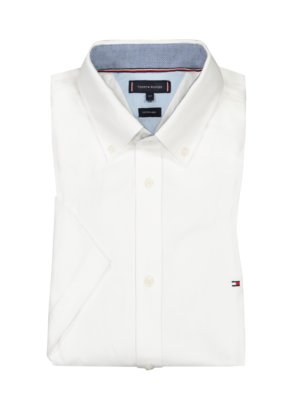 Short-sleeved shirt in a cotton-and-linen-blend piqué fabric