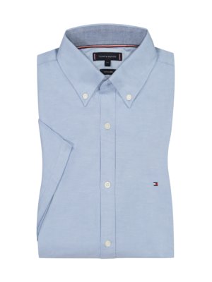 Short-sleeved-shirt-in-a-cotton-and-linen-blend-piqué-fabric