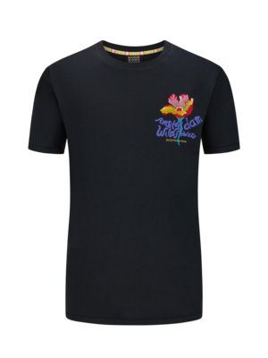 T-Shirt-aus-Baumwolle-mit-Front--und-Backprint-