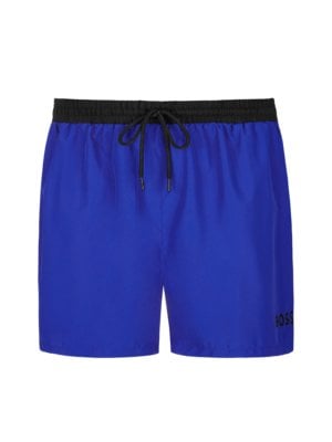 Swimming trunks with label print and contrasting stripes 