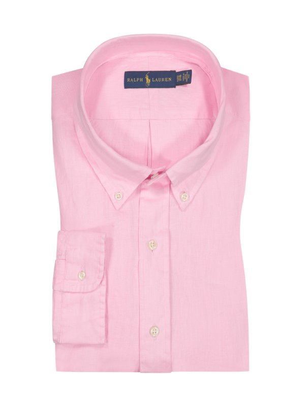 Levně Polo Ralph Lauren, Lněná košile s propínacím límečkem (button-down) Růžově Červená