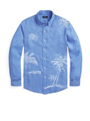Linen-shirt-with-palm-motif-and-button-down-collar
