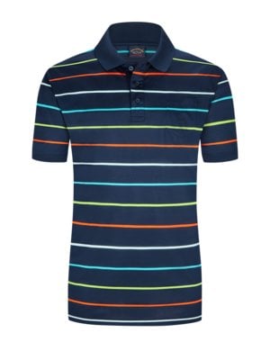 Polo shirt with striped pattern and breast pocket 