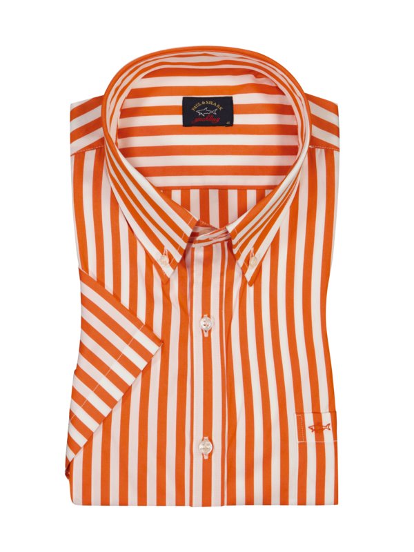 Levně Paul & Shark, Bavlněná košile s pruhovaným vzorem Oranžový