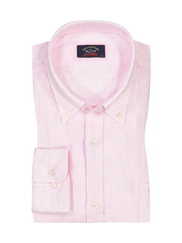 Levně Paul & Shark, Lněná košile s proužkovaným vzorem Růžová