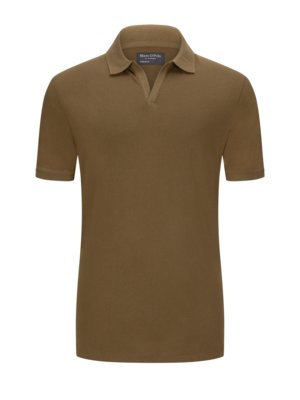 Polo shirt in cotton and linen with V-neckline 