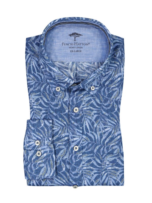 Levně Fynch-Hatton, Lněná košile s celoplošným potiskem Modrá