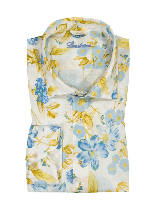 Levně Stenströms, Lněná košile s celoplošným květinovým potiskem, comfort fit Bílá