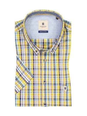 Short-sleeved shirt in seersucker fabric with check pattern, Regular Fit  