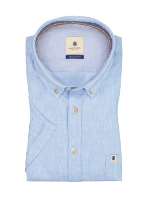 Short-sleeved shirt in a linen blend with breast pocket, Regular Fit 