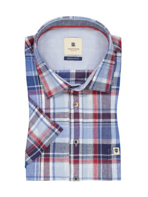 Short-sleeved shirt in a linen blend with check pattern, Regular Fit