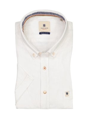 Short-sleeved shirt in a linen blend with breast pocket, Regular Fit 