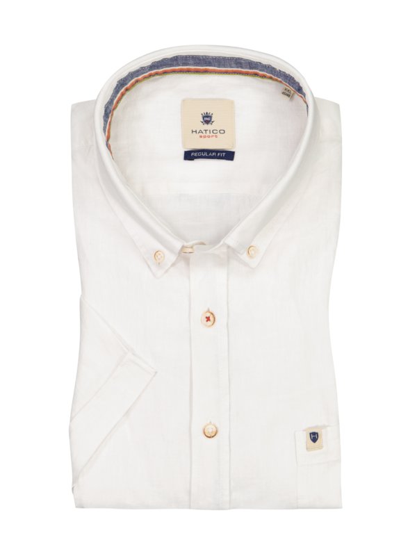 Levně Hatico, Košile s krátkým rukávem ze směsi lnu, s náprsní kapsou, Regular Fit Bílá