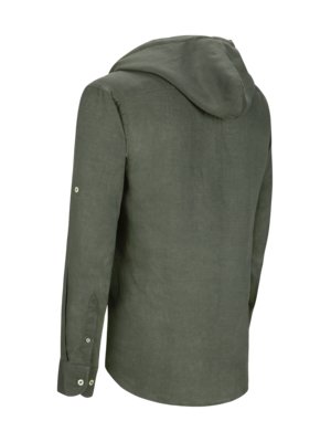 Linen shirt with short button placket and hood