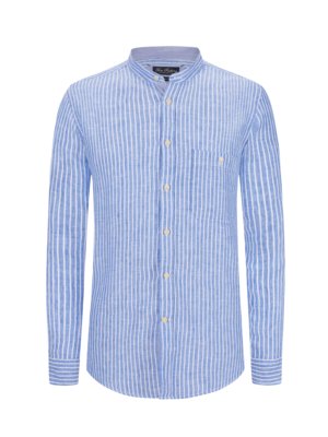 Linen-shirt-with-striped-pattern,-standing-collar-and-breast-pocket