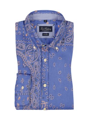 Linen shirt with all-over print and button down collar 