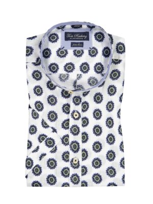 Short-sleeved linen shirt with floral print