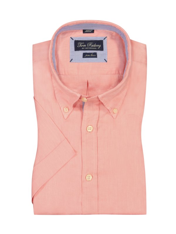 Levně Tom Rusborg, Lněná košile s krátkým rukávem a propínacím límečkem (button-down) Oranžový