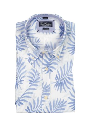 Short-sleeved linen shirt with leaf motif