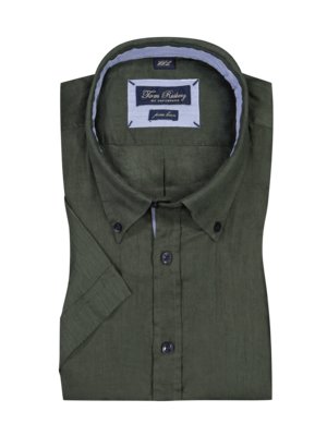 Short-sleeved linen shirt with button-down collar 
