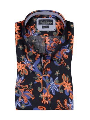 Short-sleeved linen shirt with floral pattern