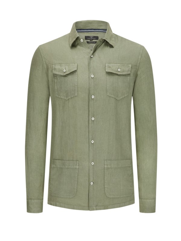 Fynch-Hatton, Lněná košile s náprsními kapsami Olive XXL