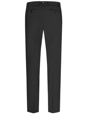 Dark gray dress pants shown from the back. The pants have a flat front, belt loops, and two rear pockets.  They appear to be made from a textured fabric.