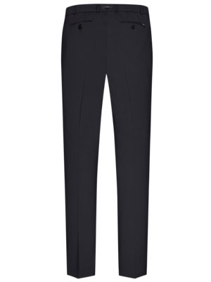 Dark navy blue men's dress trousers shown from the rear. The pants have a flat front, belt loops, and visible back pockets. The image shows a full-length view of the garment.