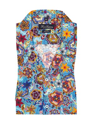 Short-sleeved linen shirt with floral motif