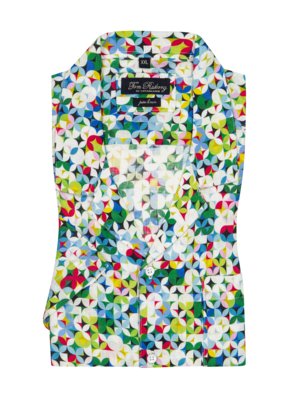 Short-sleeved linen shirt with all-over print 