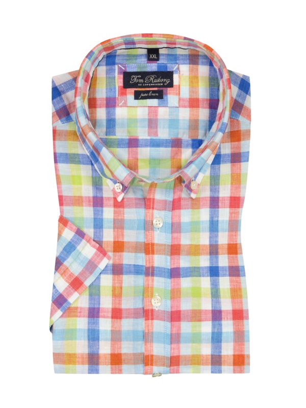 Levně Tom Rusborg, Košile s krátkým rukávem ze lnu a s károvaným vzorem Vícebarevné