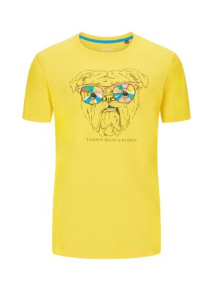 T-Shirt-aus-Baumwolle-mit-Hund-Motiv