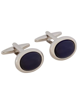 Oval cufflinks with blue glass stone