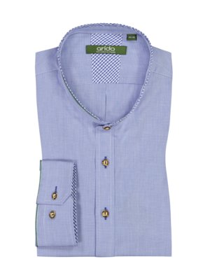 Trachtenhemd mit Minikaro-Muster und Stehkragen