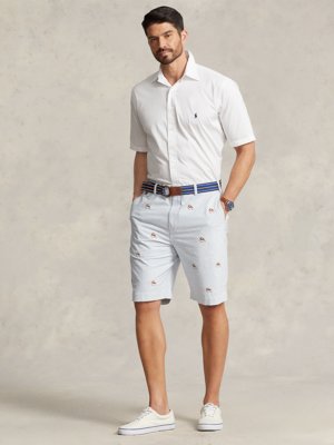 Short-sleeved shirt in light cotton with button-down collar 