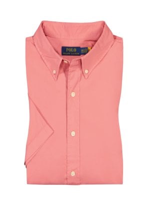 Short-sleeved-shirt-in-light-cotton-with-button-down-collar-