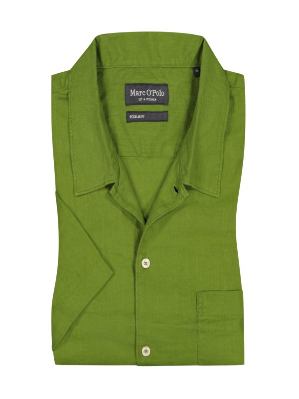 Marc O'Polo, Lněná košile s krátkým rukávem a náprsní kapsou Zelená