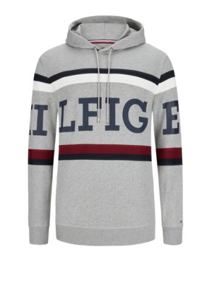 Hoodie with label print and contrasting stripes