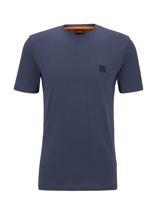Levně Boss Orange, Tričko z bavlny s pogumovaným emblémem loga Modrá