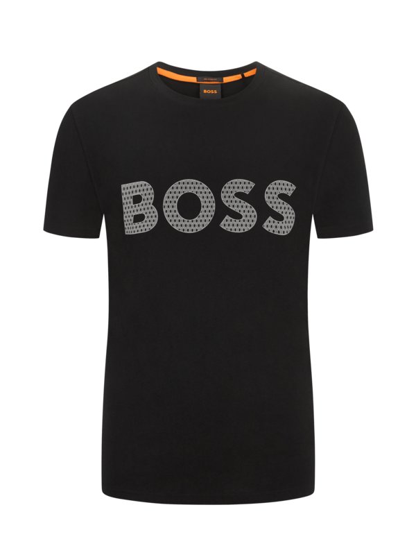 Levně Boss Orange, Tričko z bavlny s potiskem loga Černá