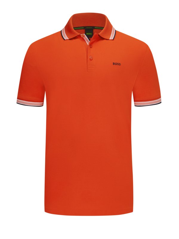 Levně Boss Green, Piké polo tričko s kontrastními proužky na límci Oranžový