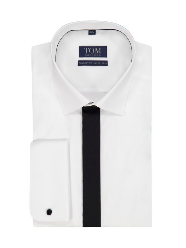 Levně Tom Rusborg, Košile comfort fit s dvojitou manžetou a kontrastními proužky Bílá