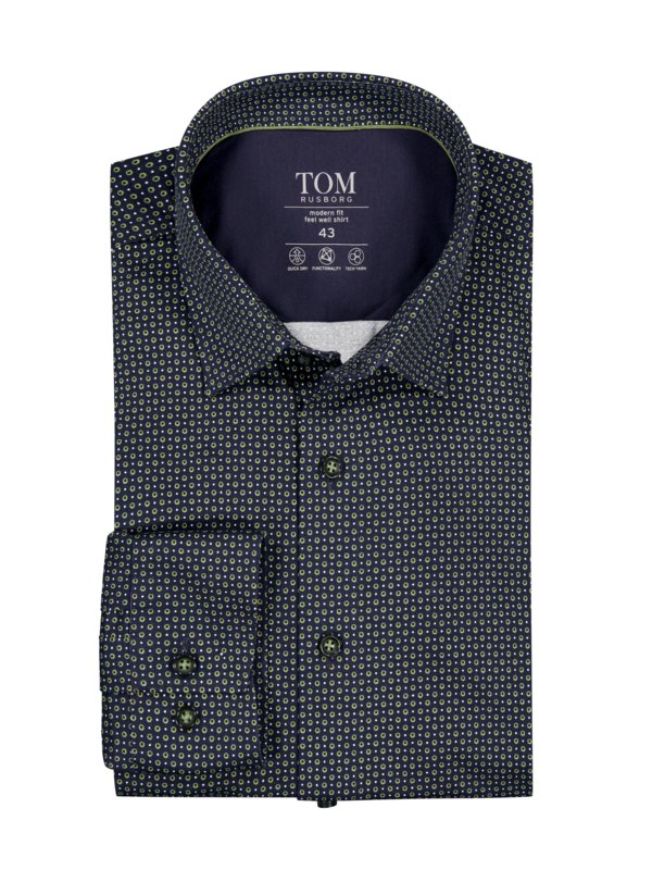 Levně Tom Rusborg, Žerzejová košile s puntíkovaným vzorem, comfort fit, extra dlouhá Zelená