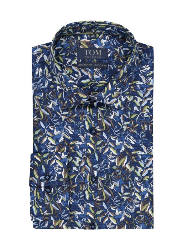 Levně Tom Rusborg, Košile s květinovým potiskem, comfort fit Modrá
