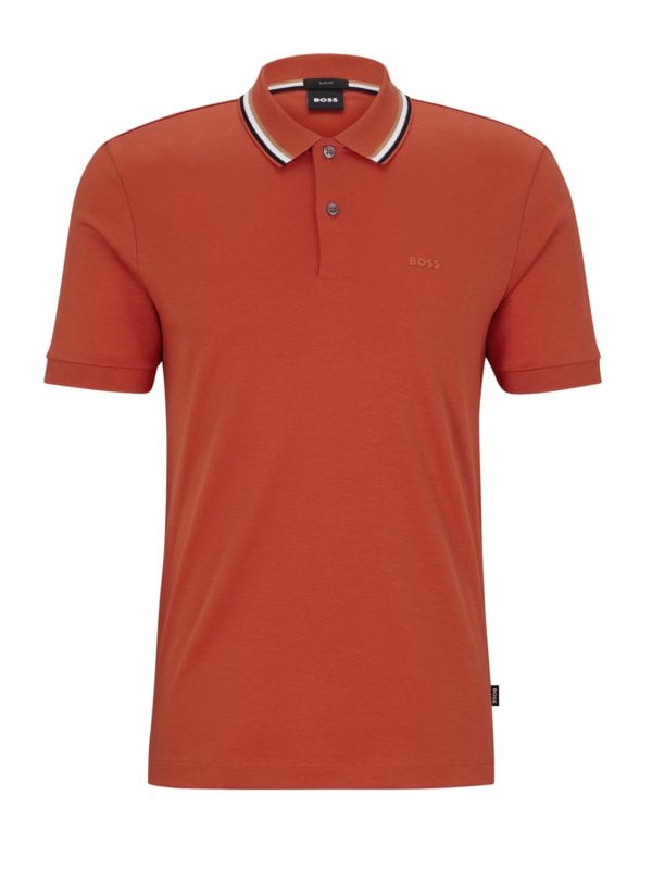 Boss, Polo tričko s kontrastními proužky na límci Oranžový 6XL